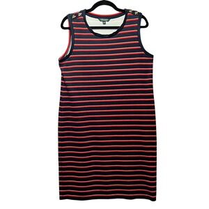 Lauren Ralph Lauren Striped‎ Knit Tank Dress Sleeveless Casual Red White Blue L